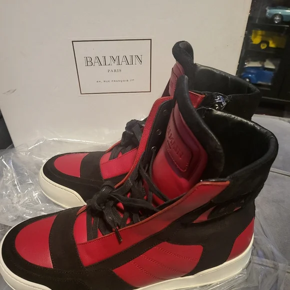 Balmain Black and Red High-Top Sneakers - Picture 6 of 10